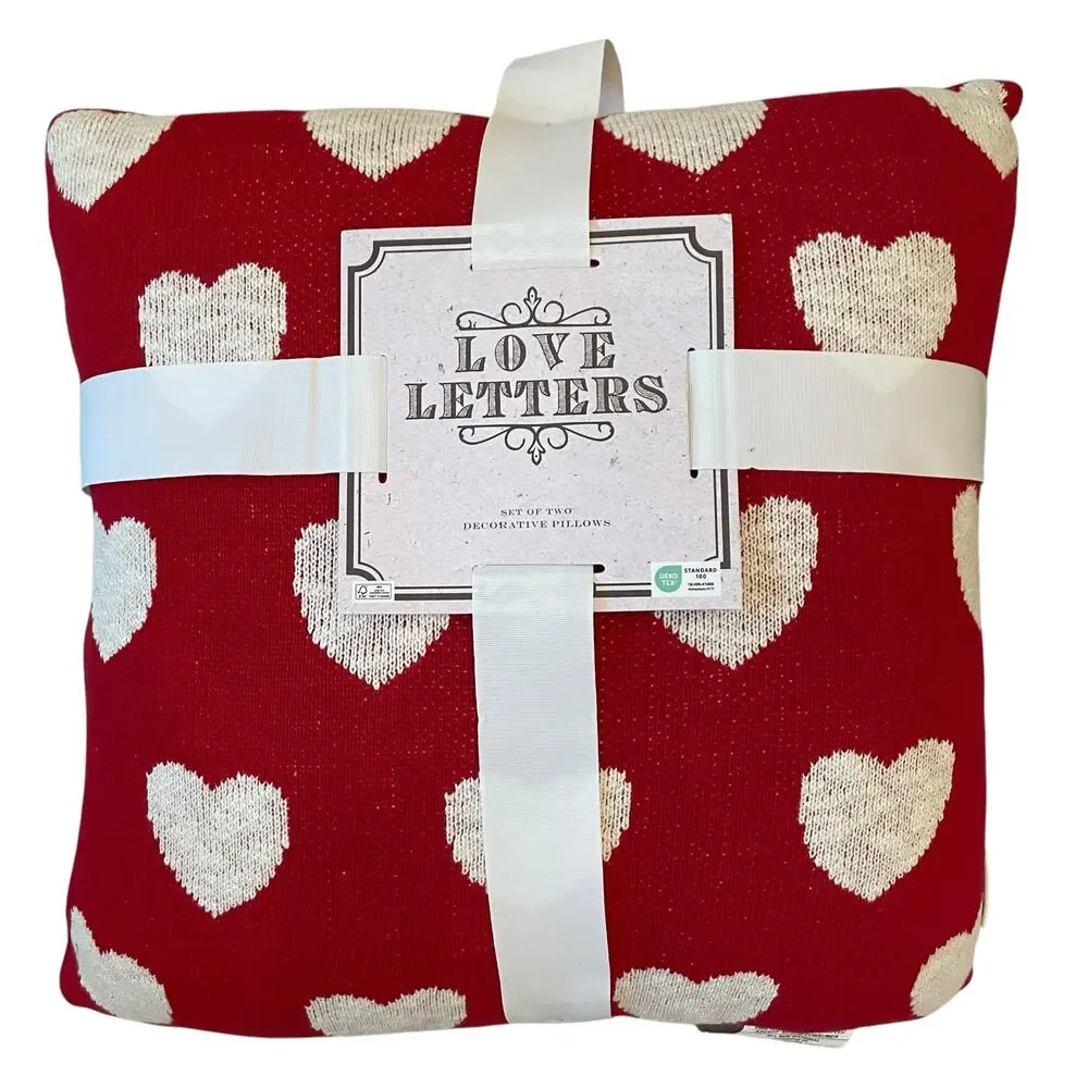 LOVE LETTERS 20x20 Heart Pillow Red and White Valentine's Home Decor NEW